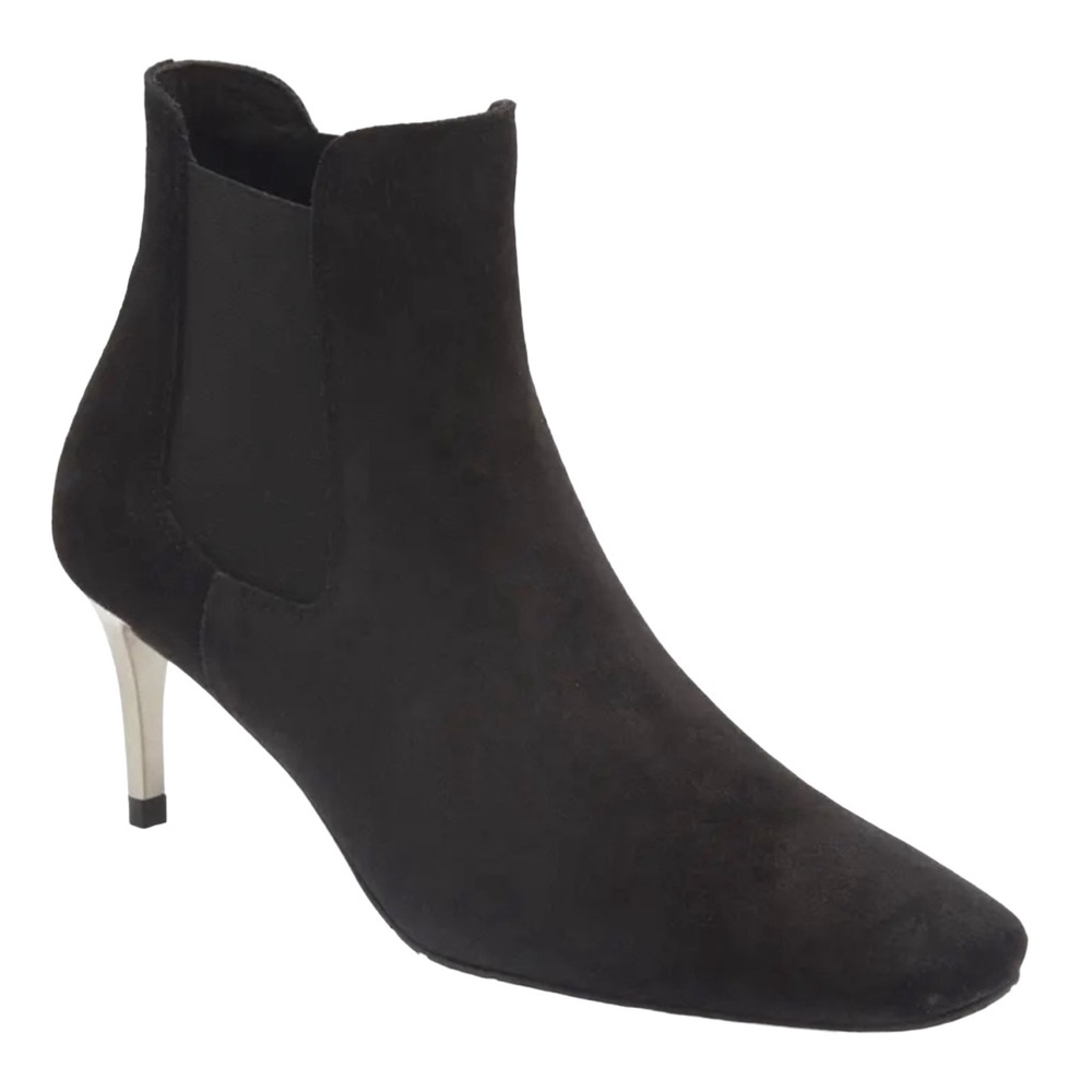 Pedro Garcia Inole Black Suede Ankle Booties Sz 9 Silver Stiletto Heel Spain